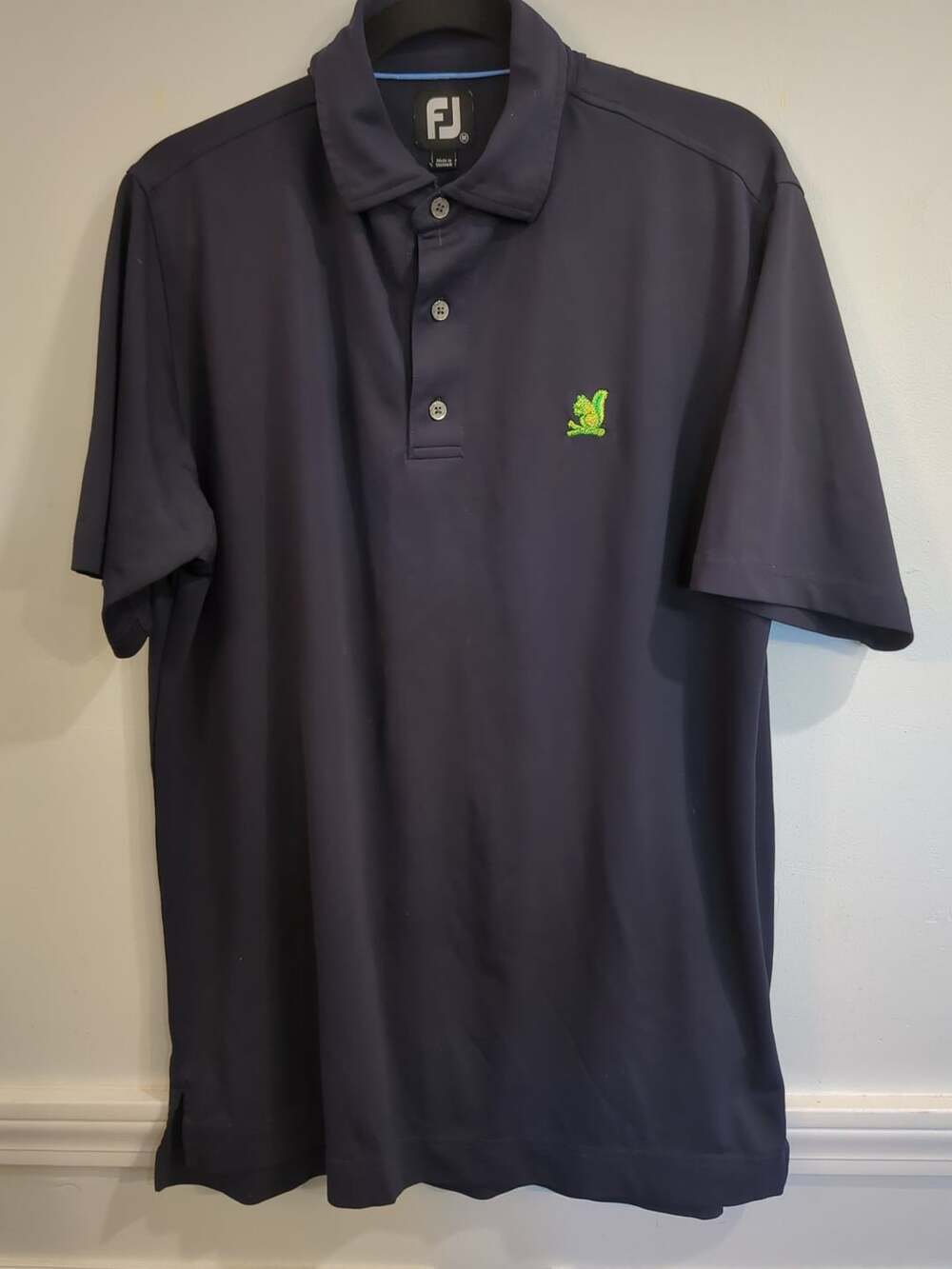 FootJoy FJ Golf Polo Shirt Size M Navy Blue Embroidered Squirrel